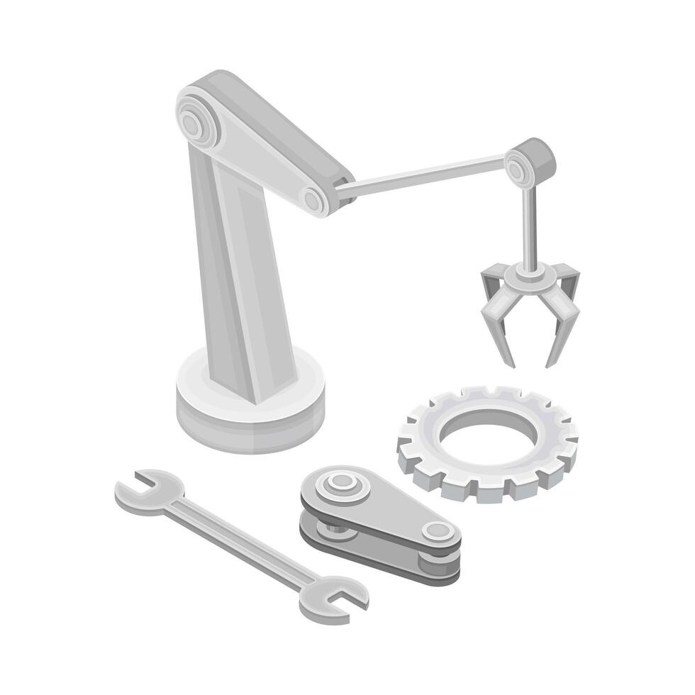 robotic arm with tools and gear vector
