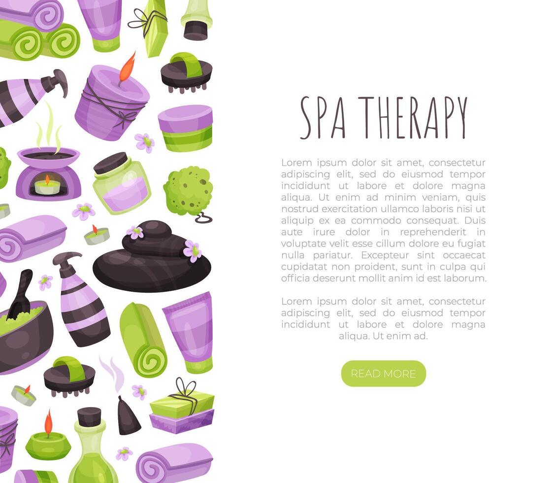 Spa therapy website banner with text place. Spa procedure and relaxation therapy in beauty salon advertising banner illustration vector