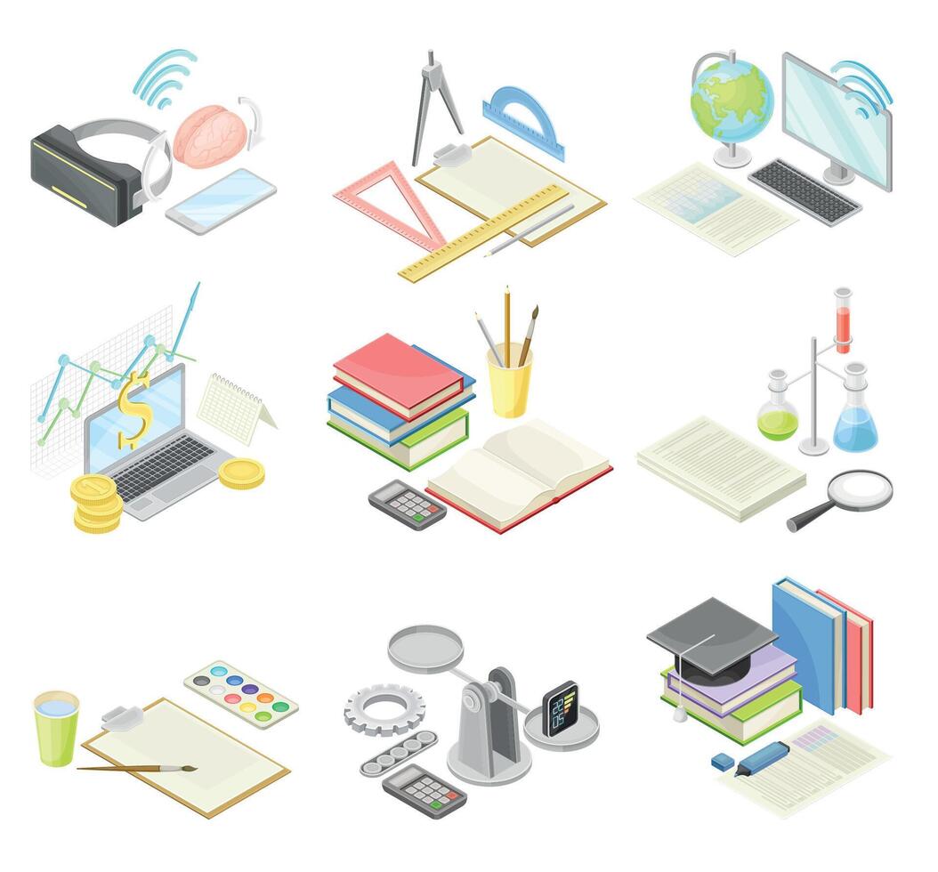 Various educational and digital learning tools vector