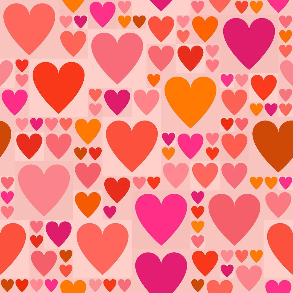 Romantic seamless heart pattern in shades of pink and red with a soft square background vector