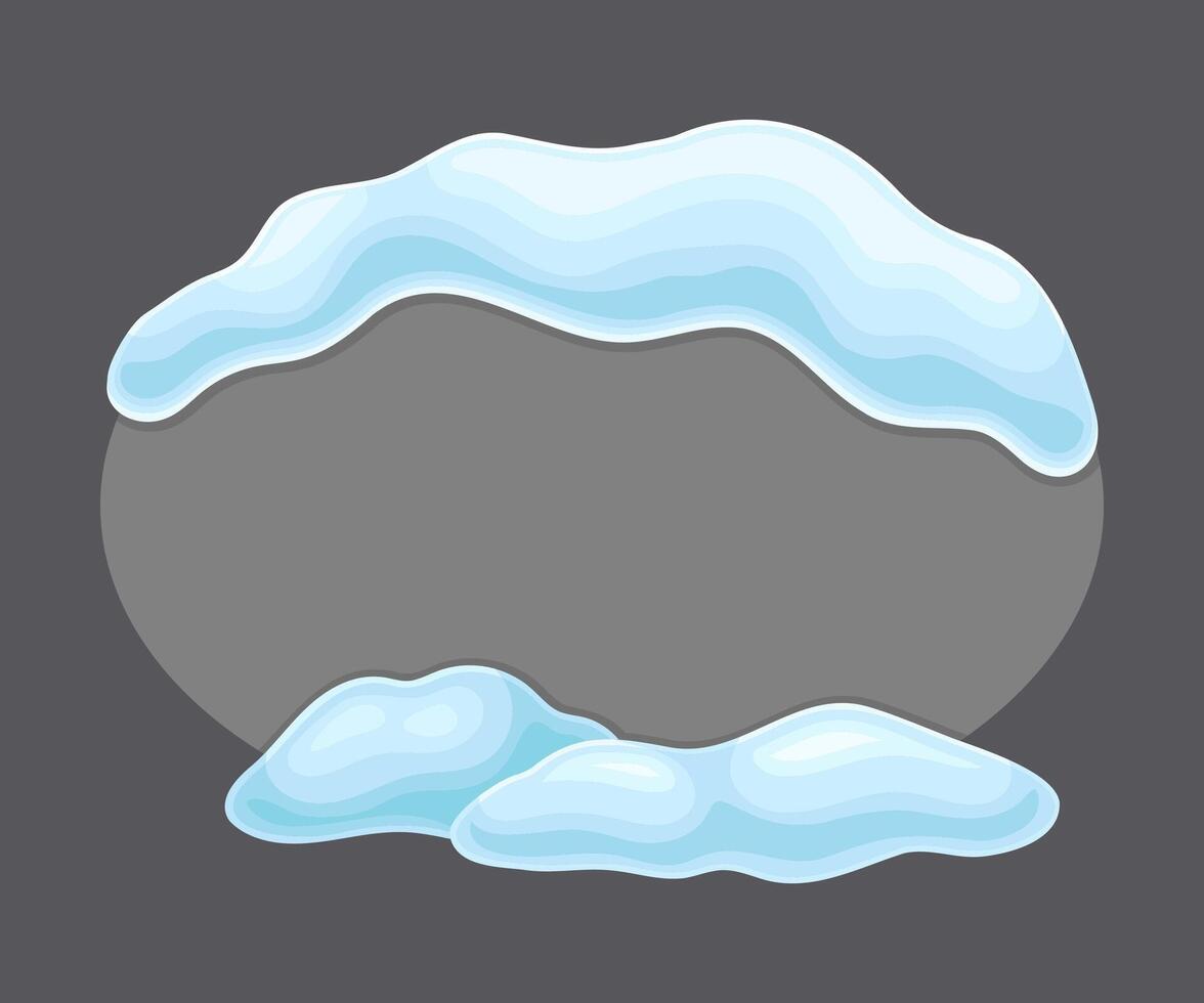 Blank frozen oval shape banner with snow, cold season holiday frame cartoon illustration vector