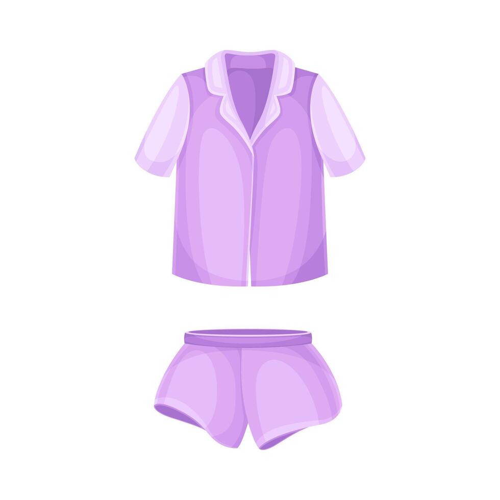 Lilac pajama with shirt and shorts, sleepwear for women. Textile night clothes cartoon illustration vector
