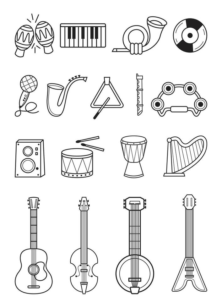 Set of Outline Music Instrument Collection vector
