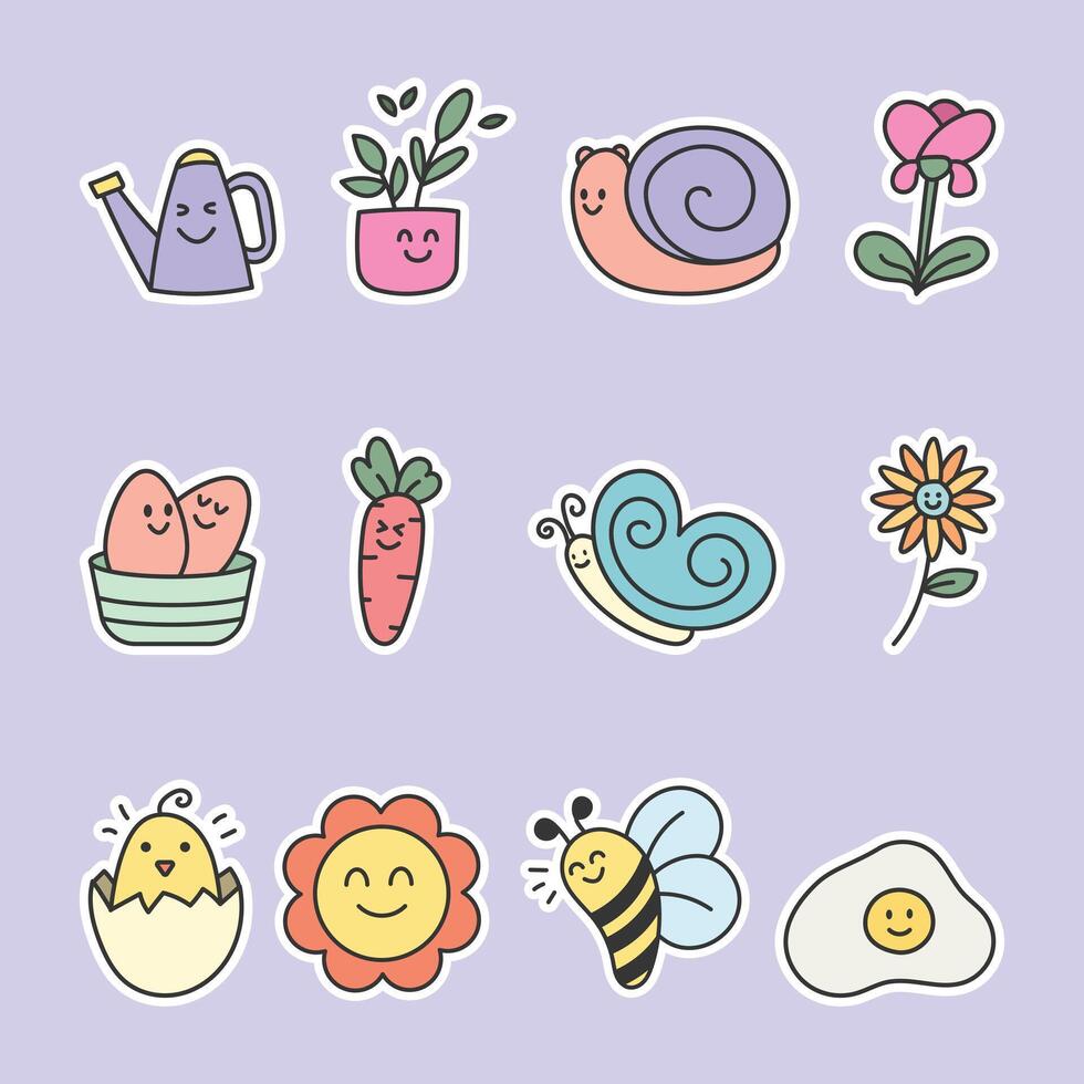 Colorful garden-themed stickers for kids vector