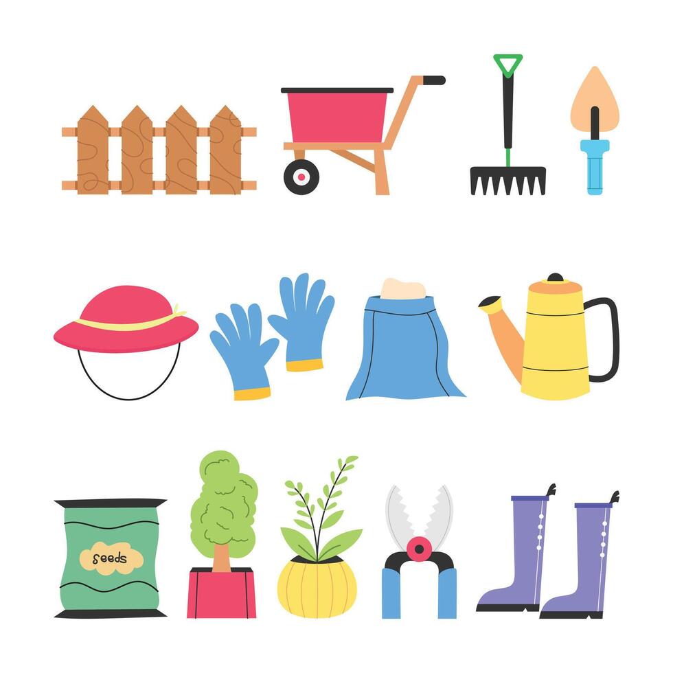 Set of Gardening element illustration collection vector