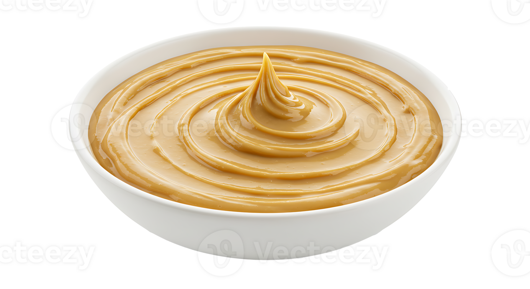Swirled caramel cream in white bowl isolated on transparent background png
