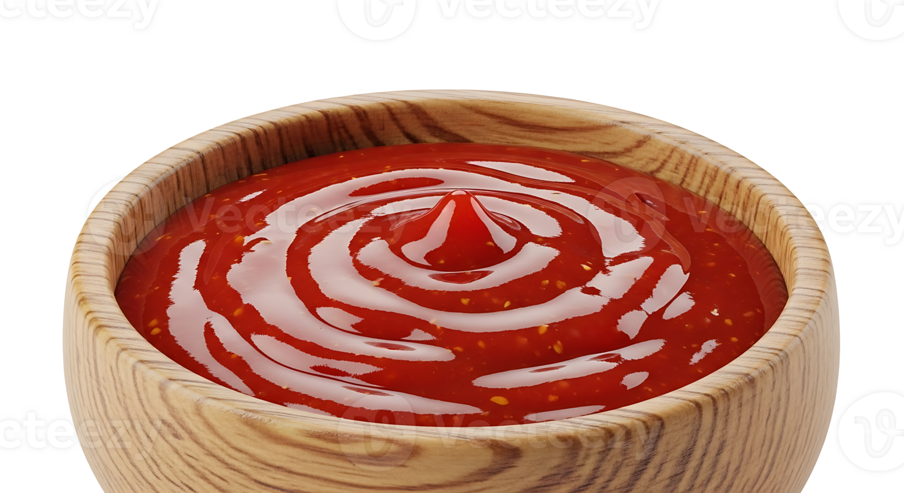 Red sauce in wooden bowl isolated on transparent background png