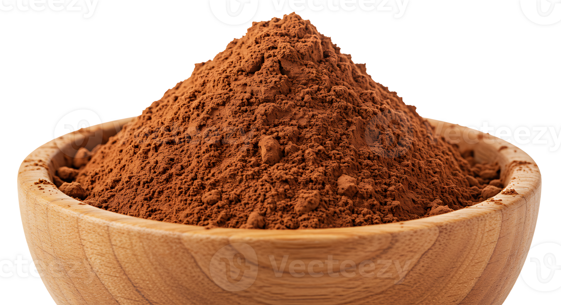 A cocoa powder in wooden bowl isolated on transparent background png