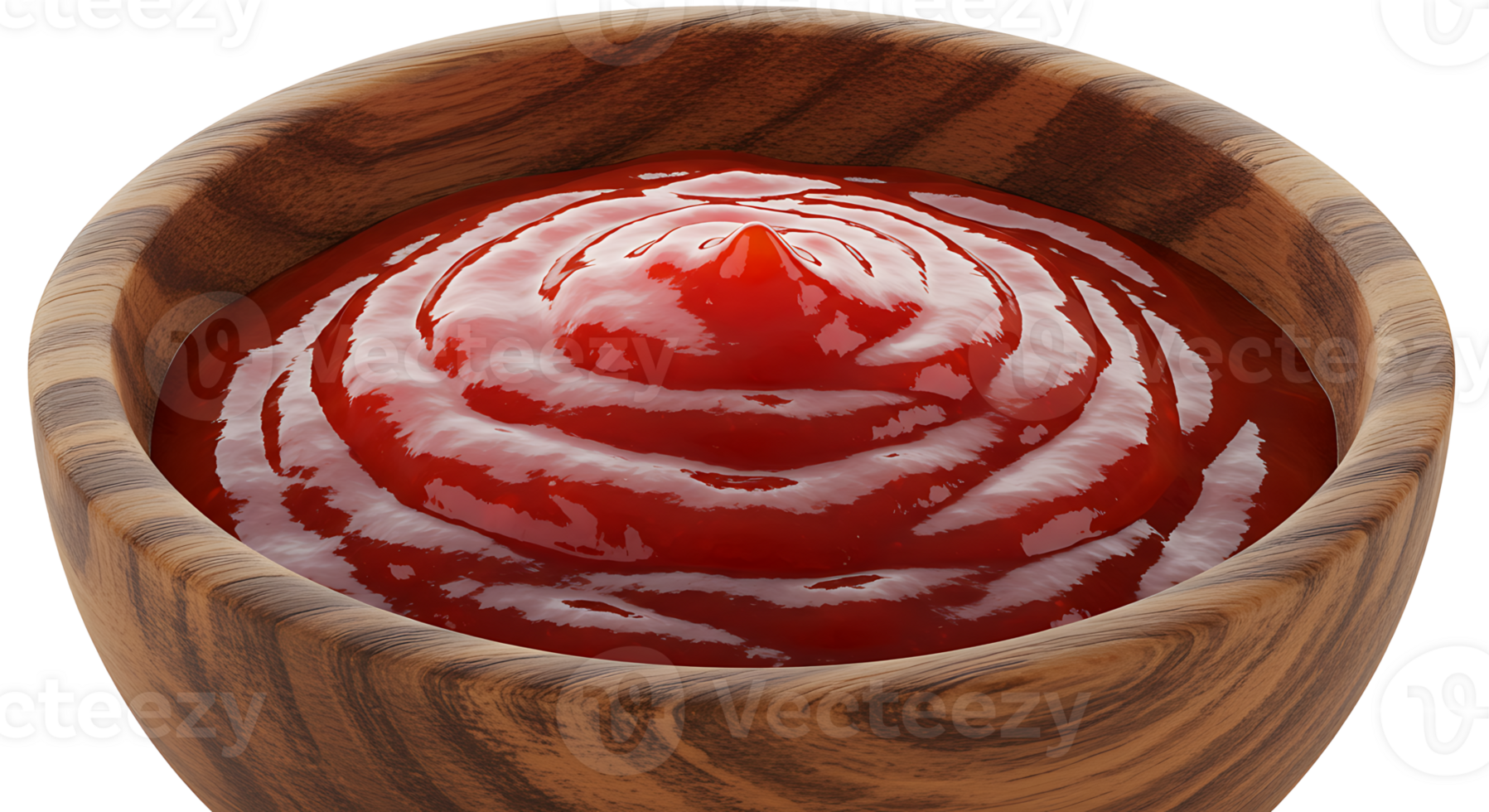 Delicious red ketchup in wooden bowl isolated on transparent background png