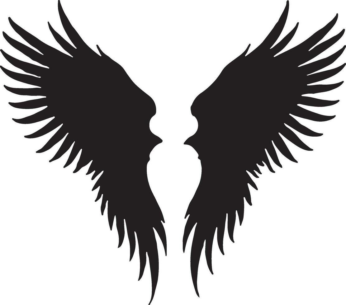 Hand-drawn angel wings sketch silhouette on white background vector
