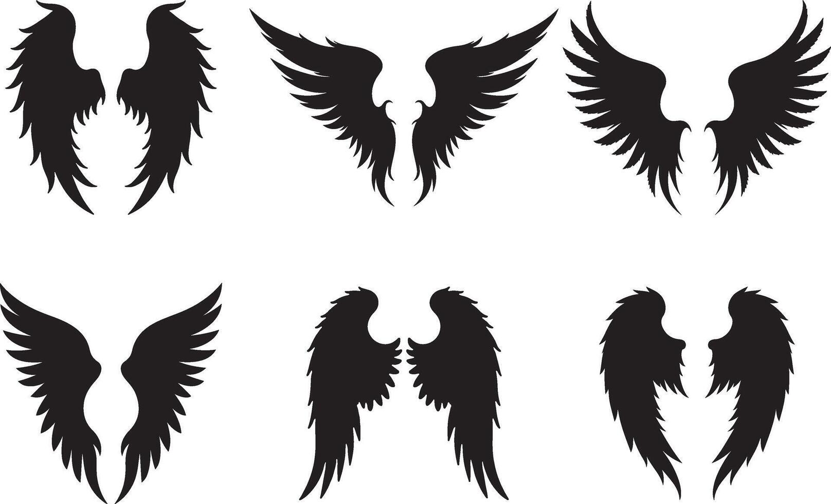 Set Of Black sketch silhouette of angelic wings for spiritual design vector