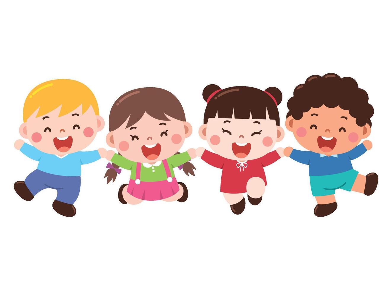 Four happy cartoon children holding hands vector