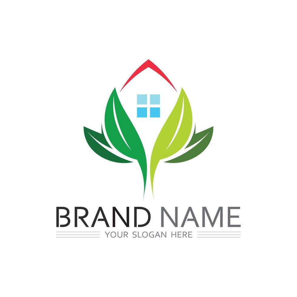 Eco Nature Logo with Leaf Plant and Green Environment Concept Design vector