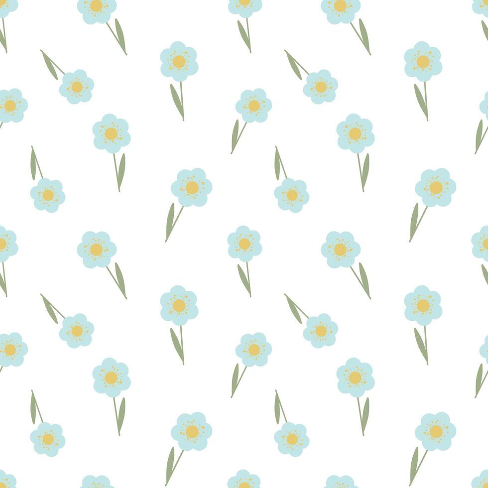 Blue flowers seamless pattern on a white background. Abstract and simple pattern. Hand drawn botanical textile vector