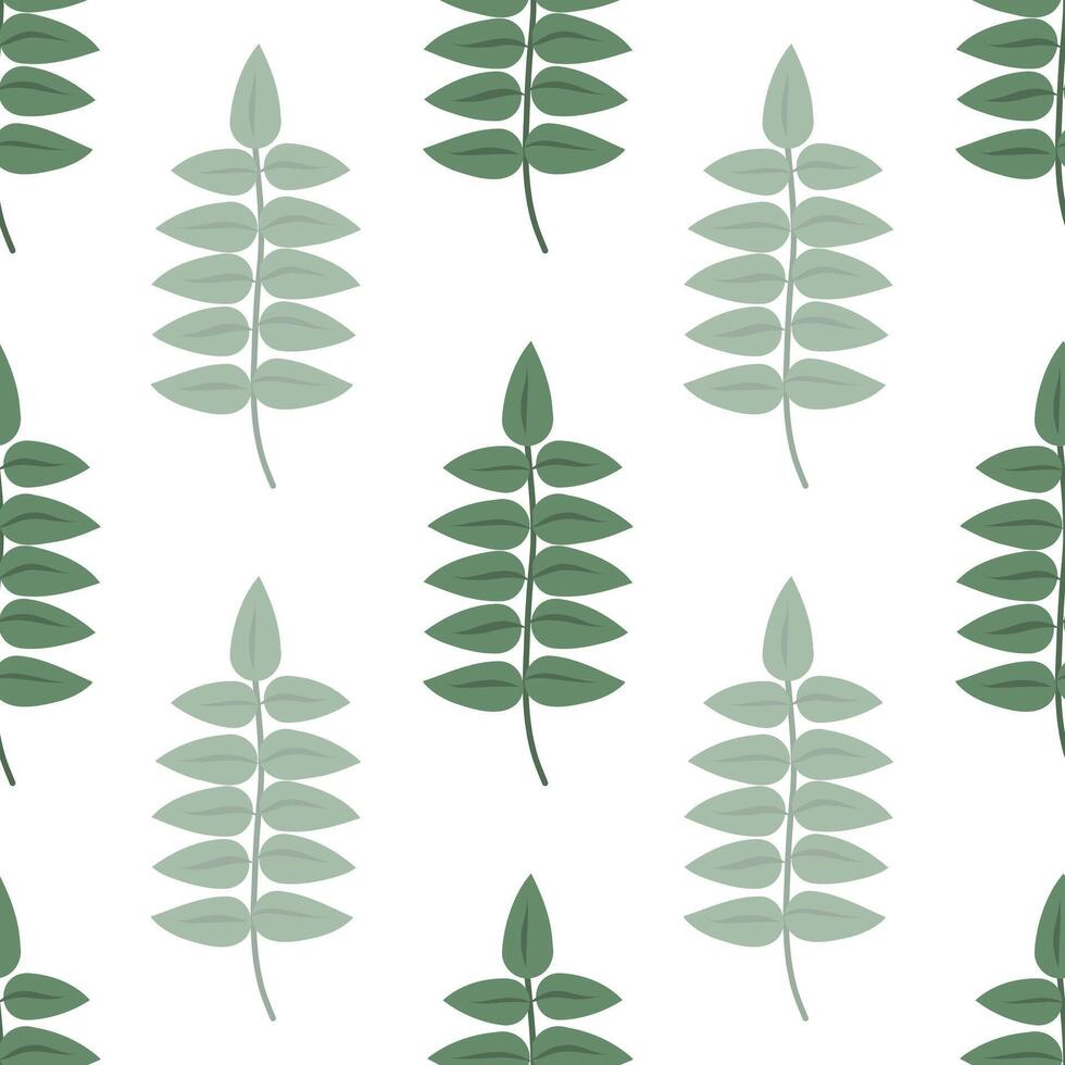 Green Leaves seamless pattern on a white background. Abstract and simple pattern. Hand drawn botanical foliage vector