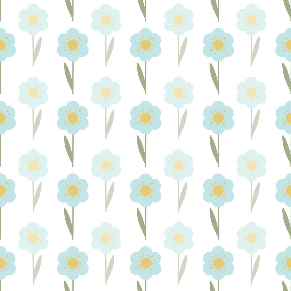 Blue flowers seamless pattern on a white background. Abstract and simple pattern. Hand drawn botanical pattern vector