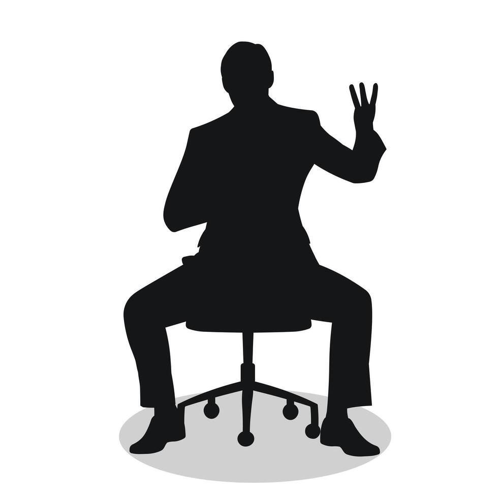 Business man sitting on swivel chair, man showing number three with fingers of hand vector
