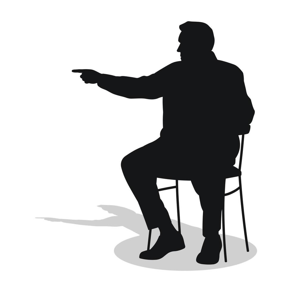Man sits on a chair, a person points with his index finger in a direction to the side vector