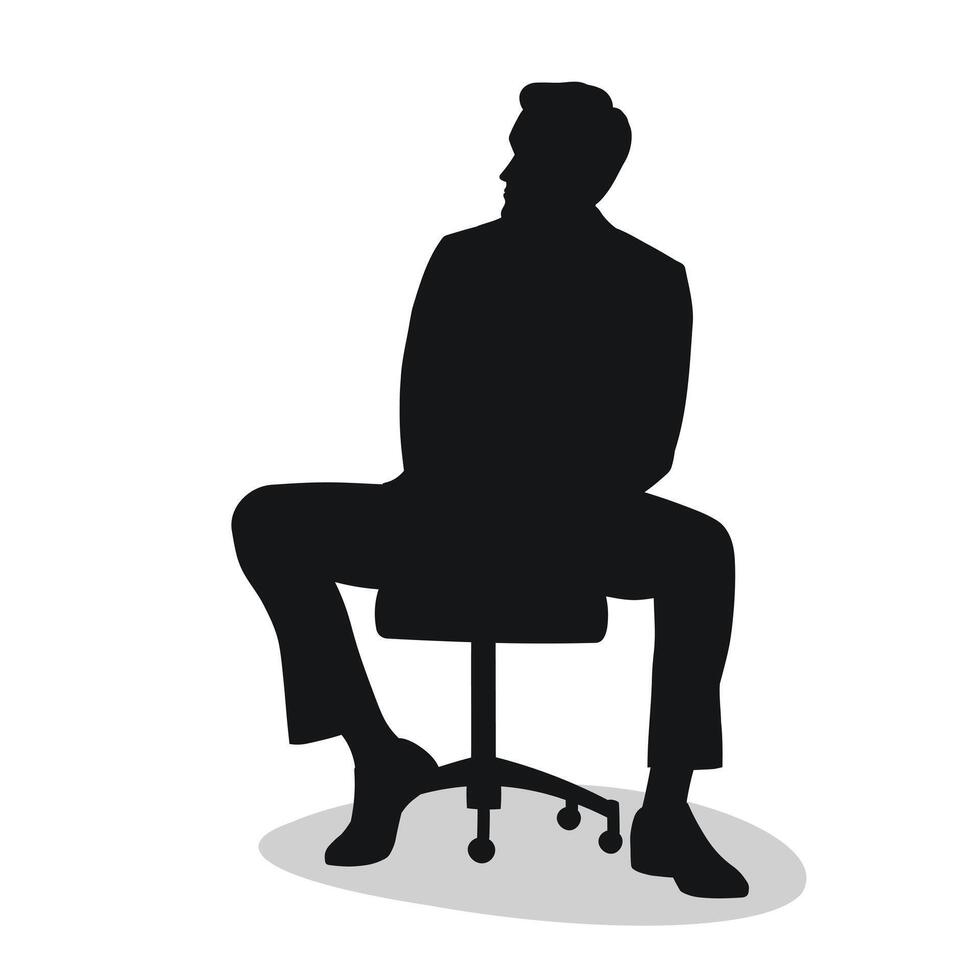Handsome man figure sitting on chair, black silhouette rotating chair vector