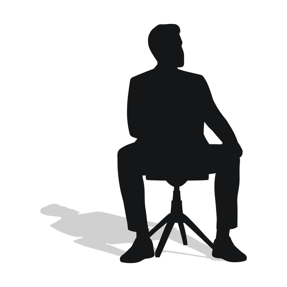 Stately man sits on a screw stool, black silhouette of a handsome male figure vector