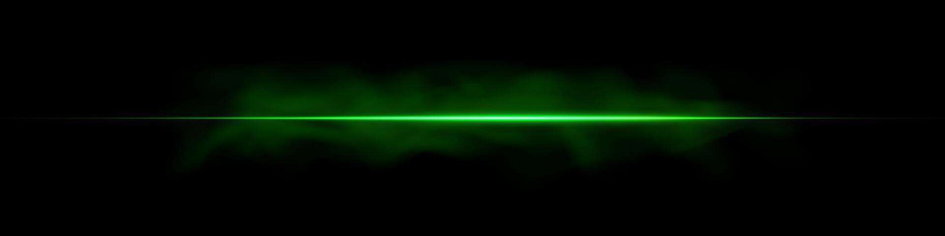Green neon laser beams streak across black background with glowing flare and dynamic energy. Fast motion and digital shine create futuristic party vibe. Horizontal design with abstract bokeh. vector