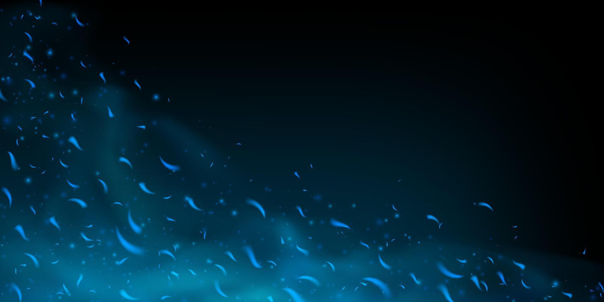 Blue fire and icy flame emit smoke, sparkles and glowing particles. Abstract dark background with magic fog, ember dust and neon energy. Realistic 3D . Perfect for sorcery or game themes. vector