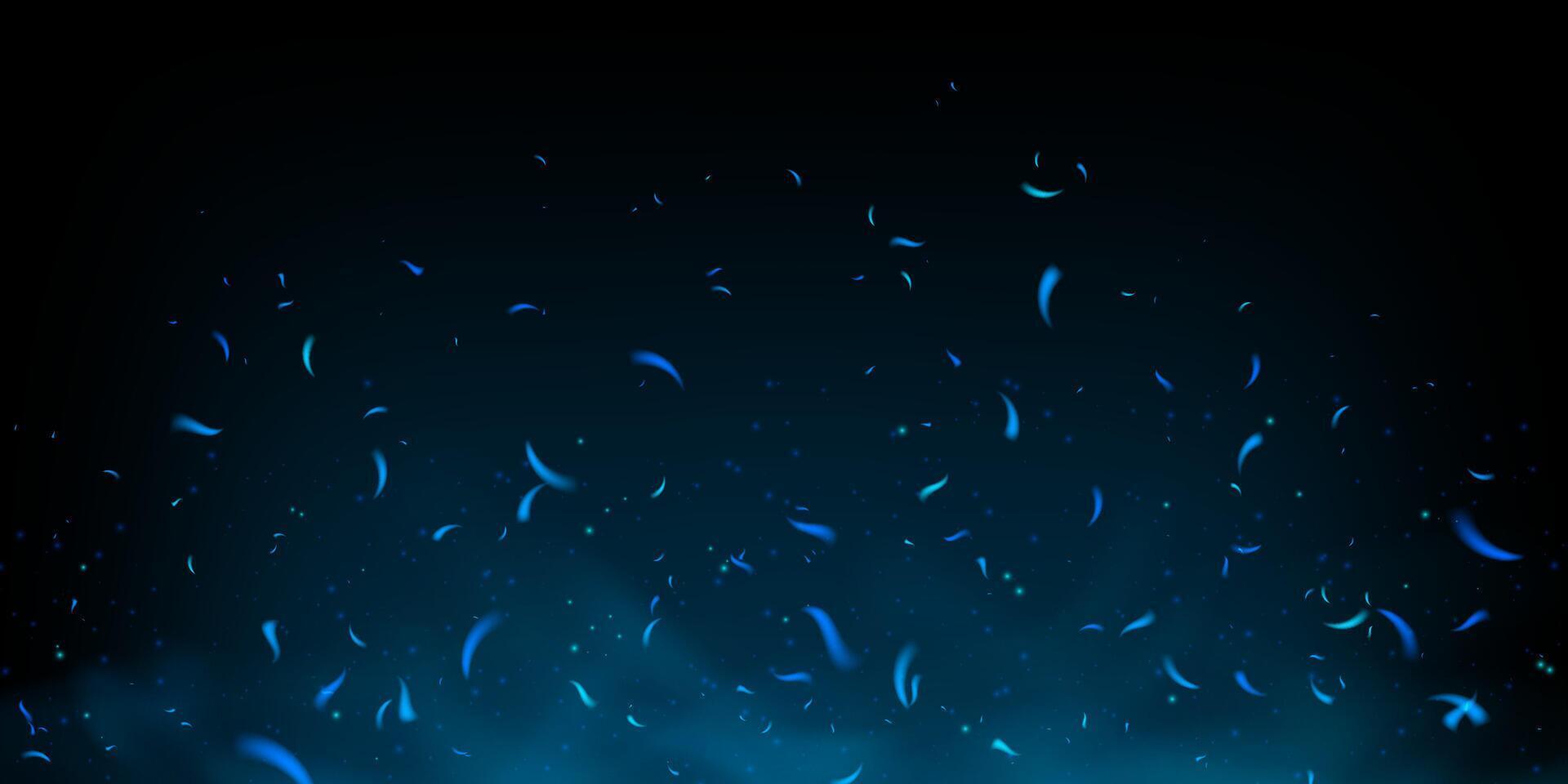Blue fire and smoke abstract background with glowing flame and sparkling ice particles. Neon 3D light effect blend cold energy. Realistic embers and glowing dust overlay on dark metallic texture. vector
