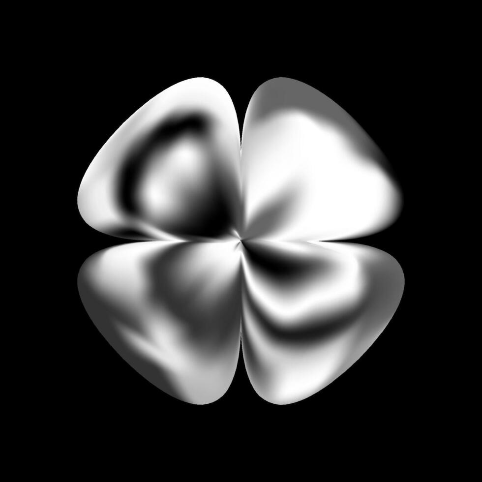3D chrome flower in Y2K style. Metallic abstract shape with holographic gradient and glossy texture. Futuristic element with sparkle, fluid form and shiny silver reflection. Isolated render. vector