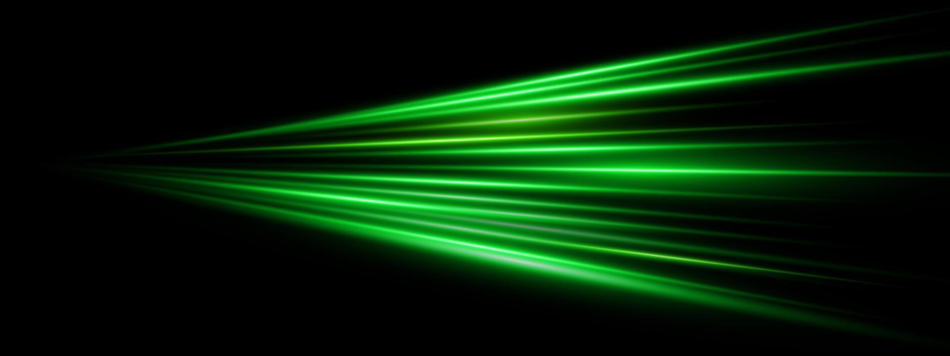 Green laser speed burst with glowing neon lines and radial energy beams on dark tech background. High power digital explosion effect for concert posters or futuristic highway scenes. art. vector
