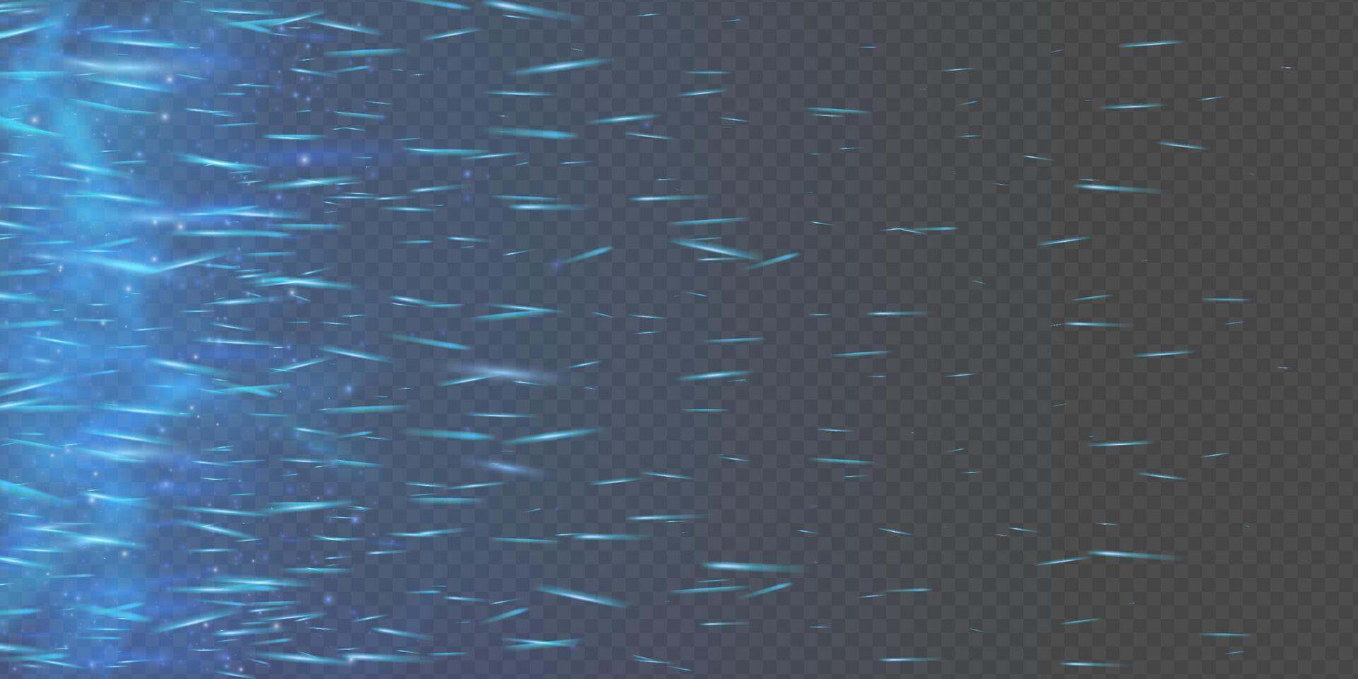 Blue flame and glowing sparks rise through smoky fog and flying dust. Abstract background with neon light ember particles and burnt texture. Magic firepower with blacksmith and welding mood. vector