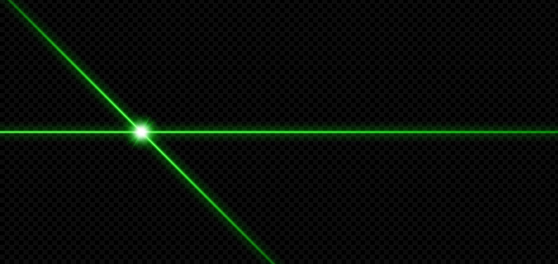 Green laser beams intersect on dark background with neon glow and digital energy effect. Futuristic security or science theme with power burst and precision. Abstract illustration template. vector