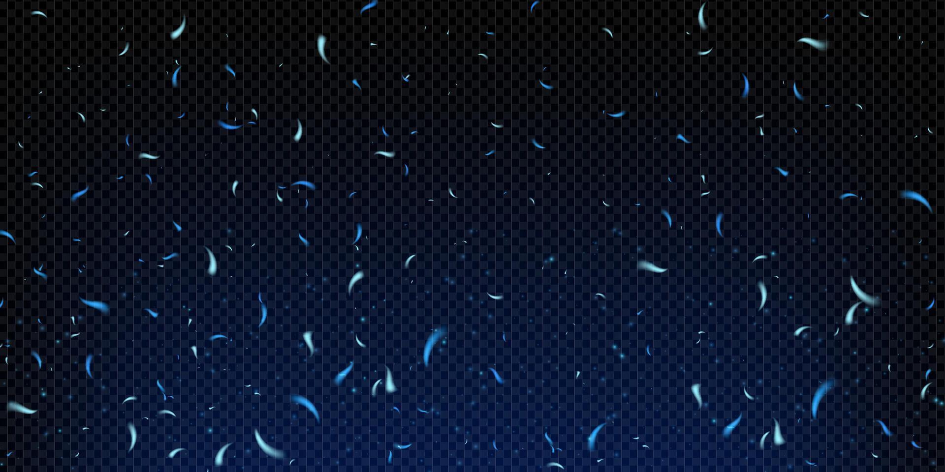 Blue fire with sparks and flying particles on dark smoky background. Neon glow, icy texture and glowing embers create abstract scene. Cold energy leaks through electric shine and powder haze. vector