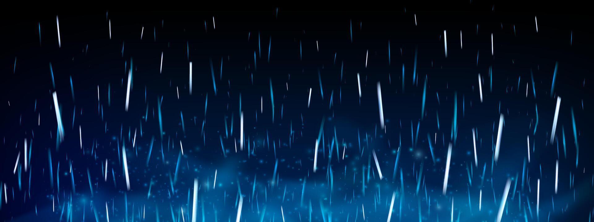 Blue fire and smoke with glowing embers and sparks on dark background. Abstract texture neon flame, ice sparkle and flying particles. Energy and power with fog, dust and glowing campfire flare. vector