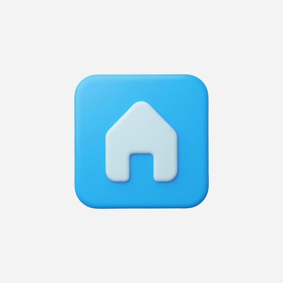 3D render of a light blue house icon on a square button vector
