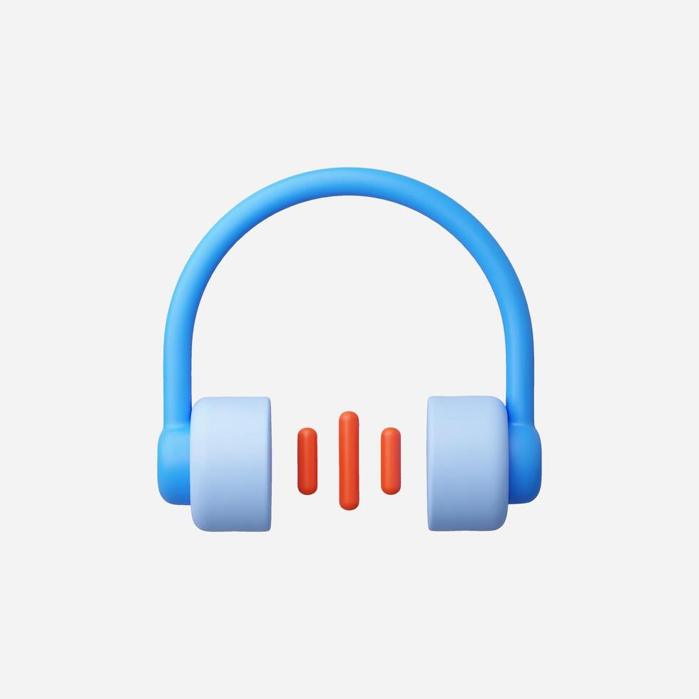 3D render of blue headphones with sound waves, isolated on white vector