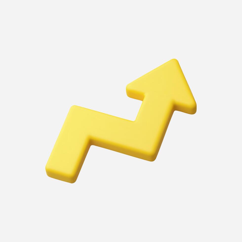 Yellow 3D arrow pointing upwards, growth concept vector