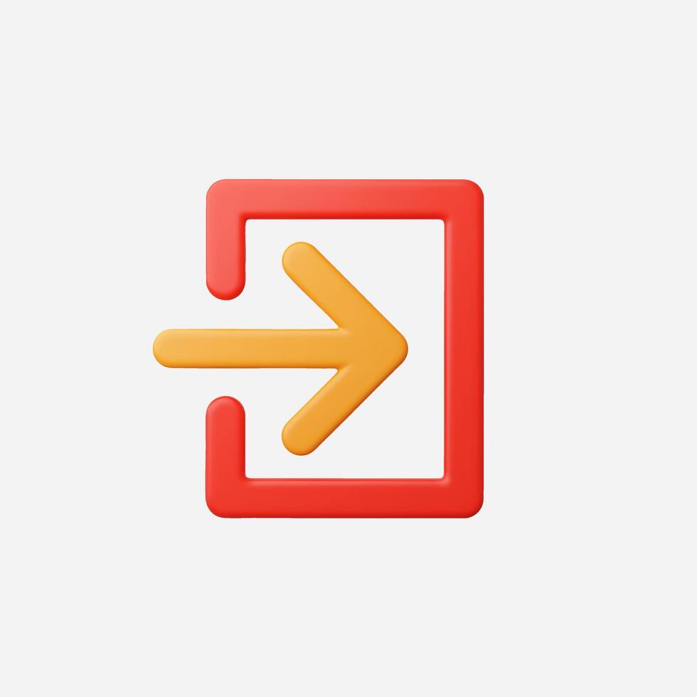 3D render of an exit sign, red square with yellow arrow vector