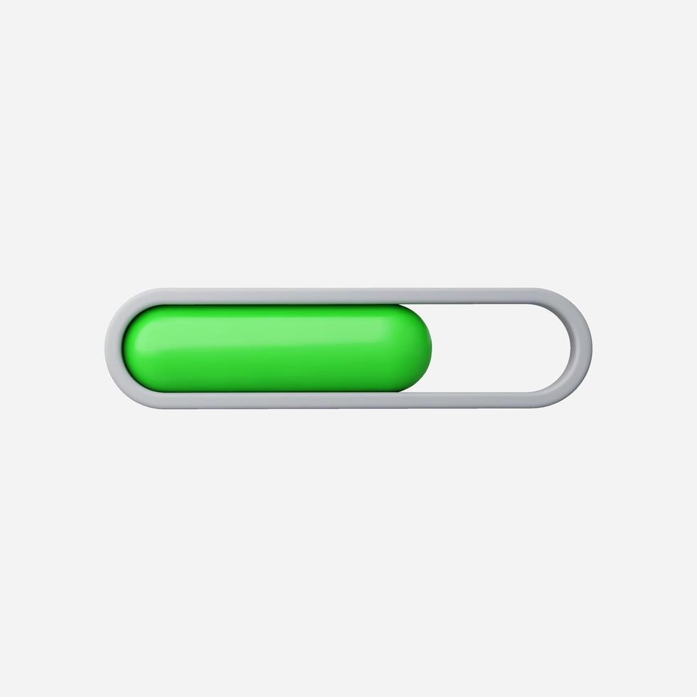 Green progress bar, loading indicator, 3D render vector