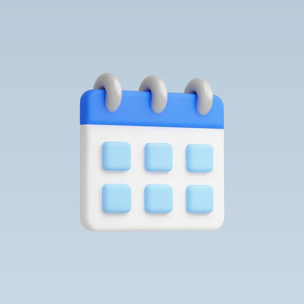 3D render of a simple calendar icon, blue and white, isolated on light blue background vector