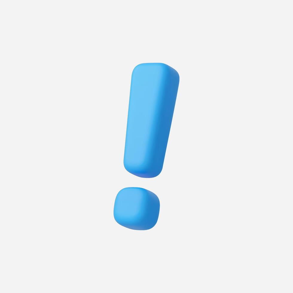 3D rendered blue exclamation mark, bold, simple, and clean. vector