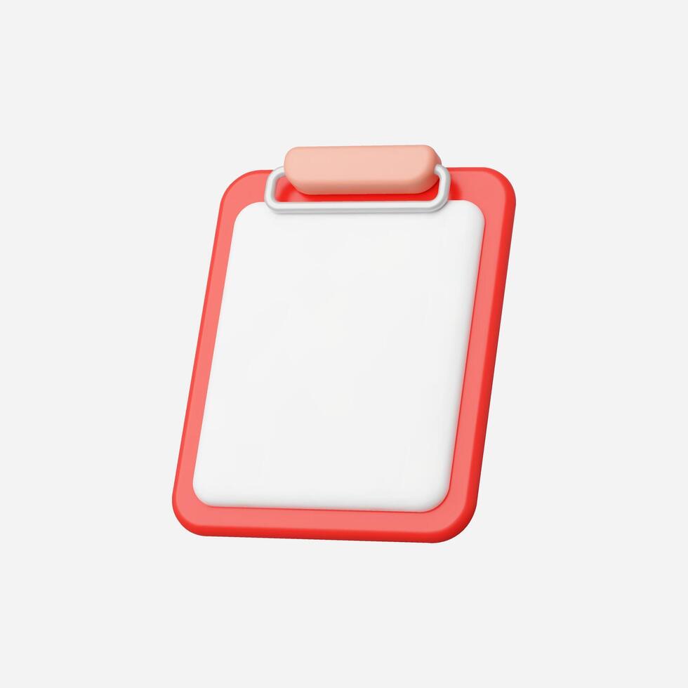 Red clipboard mockup with blank white paper. 3D illustration. vector