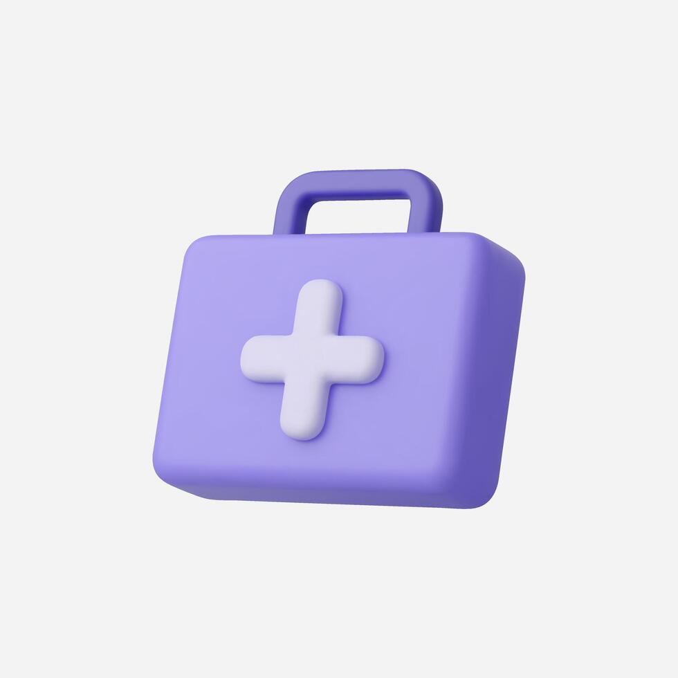3D render of a purple first aid kit, isolated on white vector
