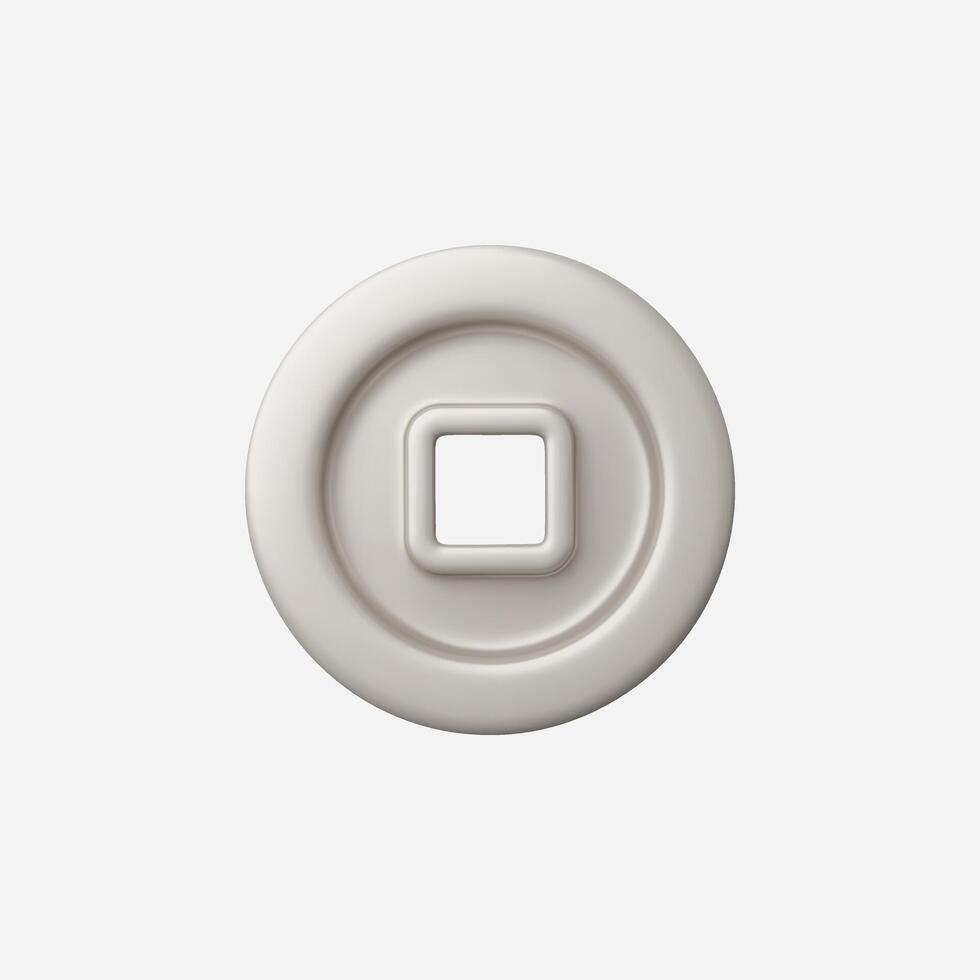 White round button with square center, isolated on white background vector
