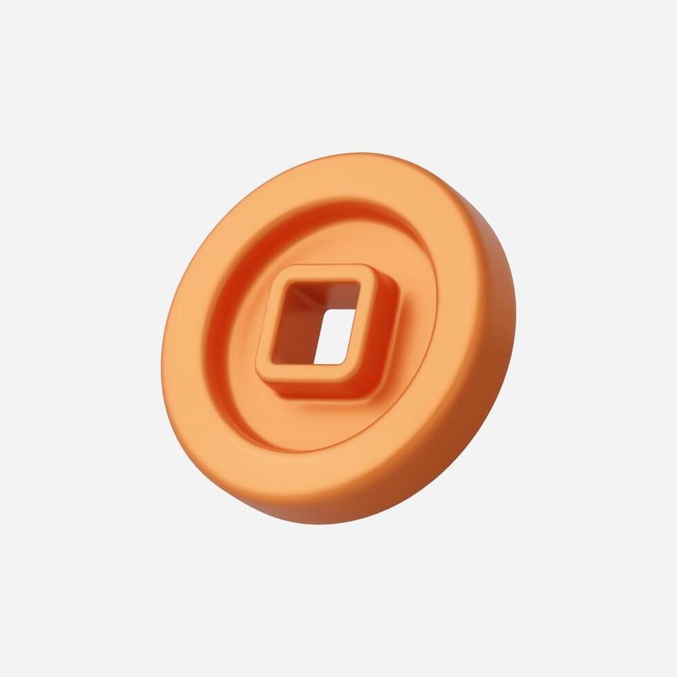 Abstract 3D render of an orange button with a square inset vector