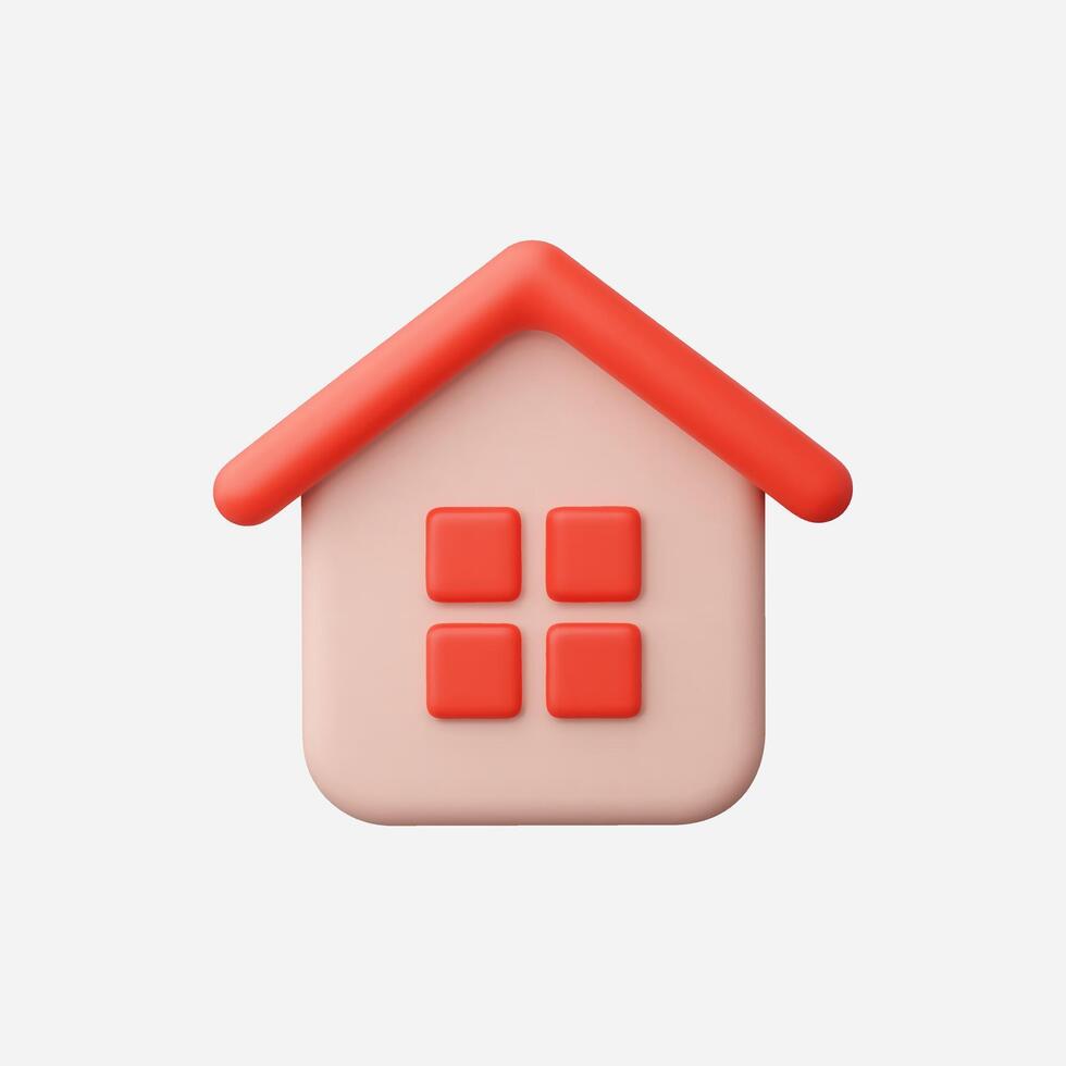 Simple 3D model of a house, red roof, pink walls vector