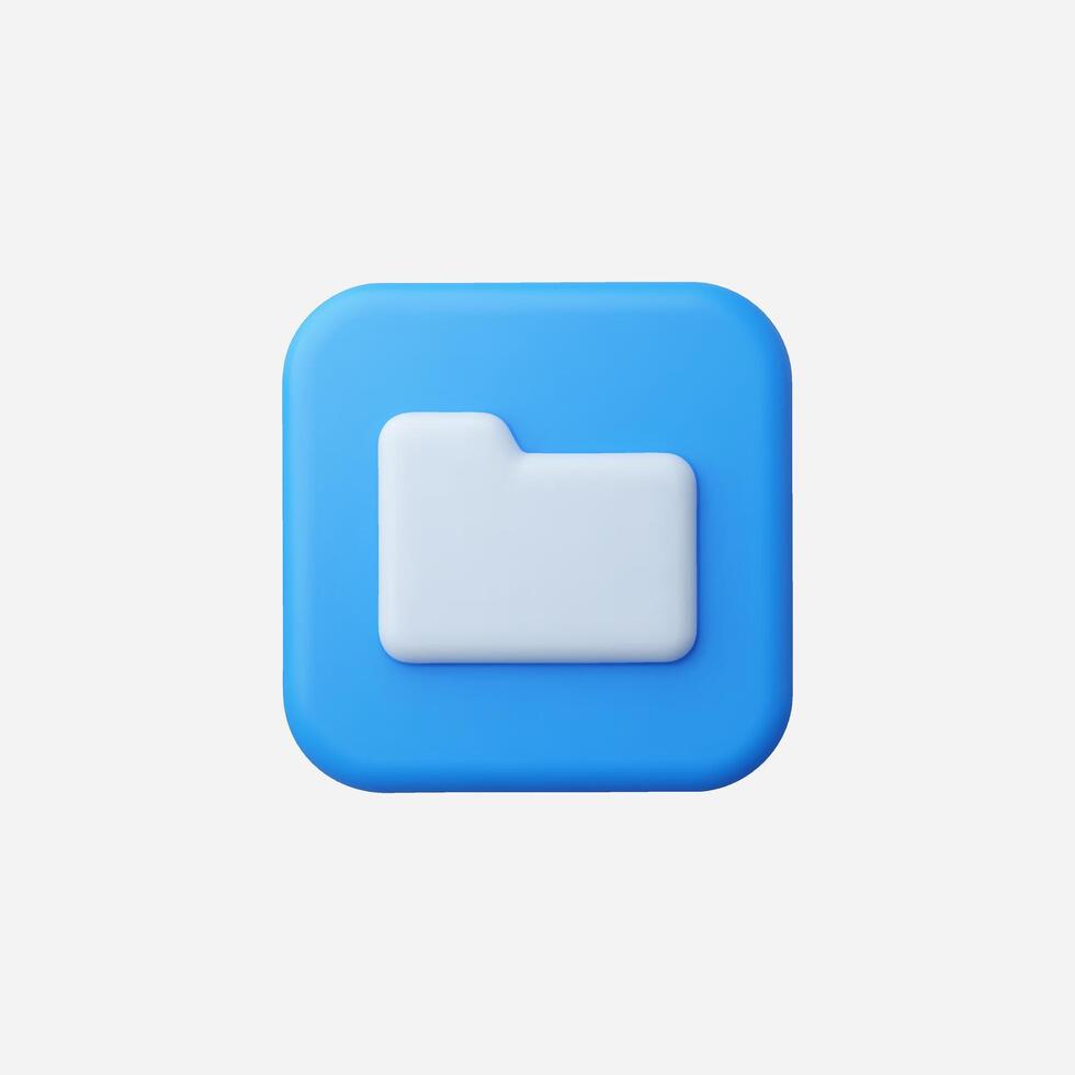 3D render of a blue square button with a white folder icon. vector