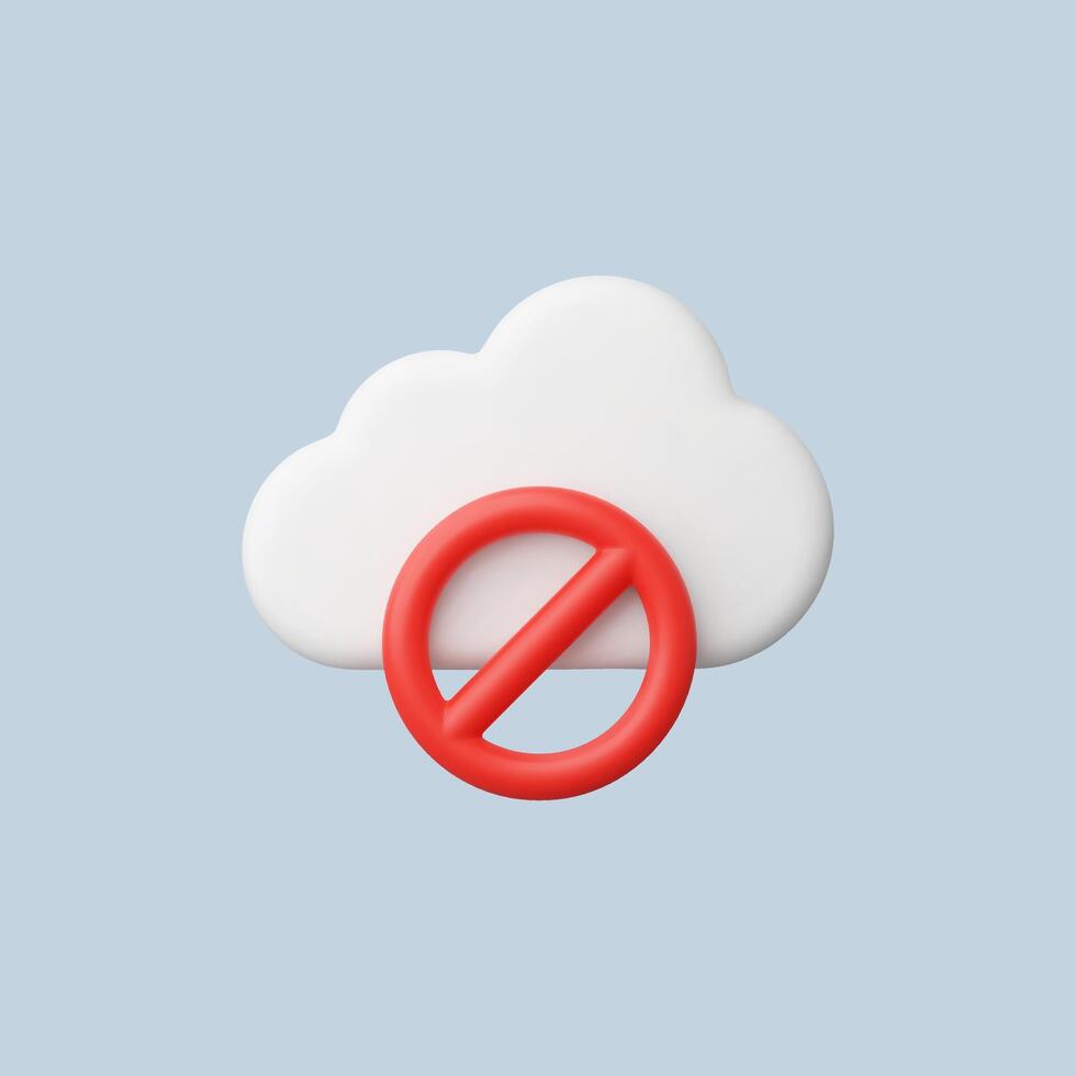 Cloud storage access denied. Red stop sign over white cloud icon. vector