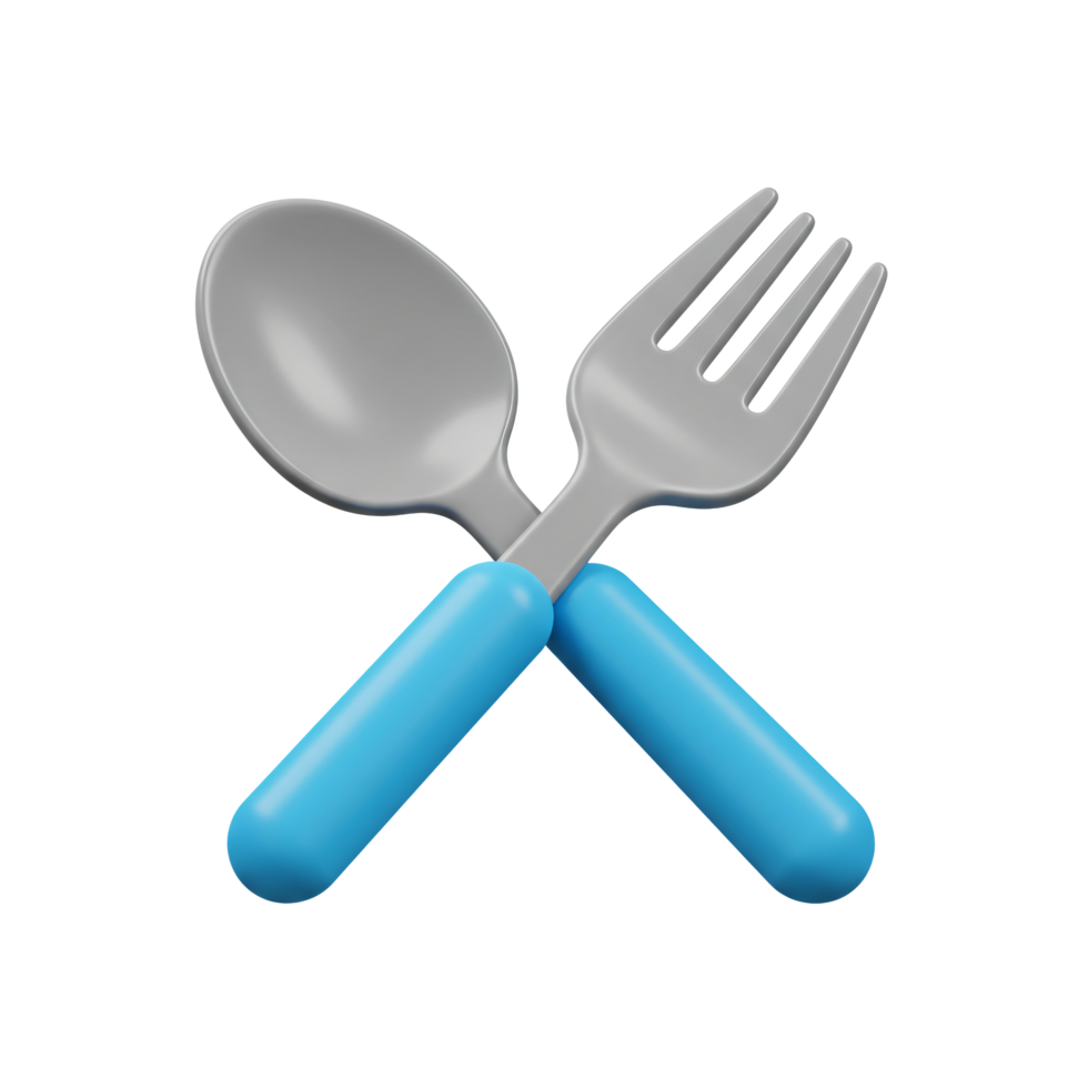 3D Render of Crossed Spoon and Fork with Blue Handles Restaurant Cutlery Icon png