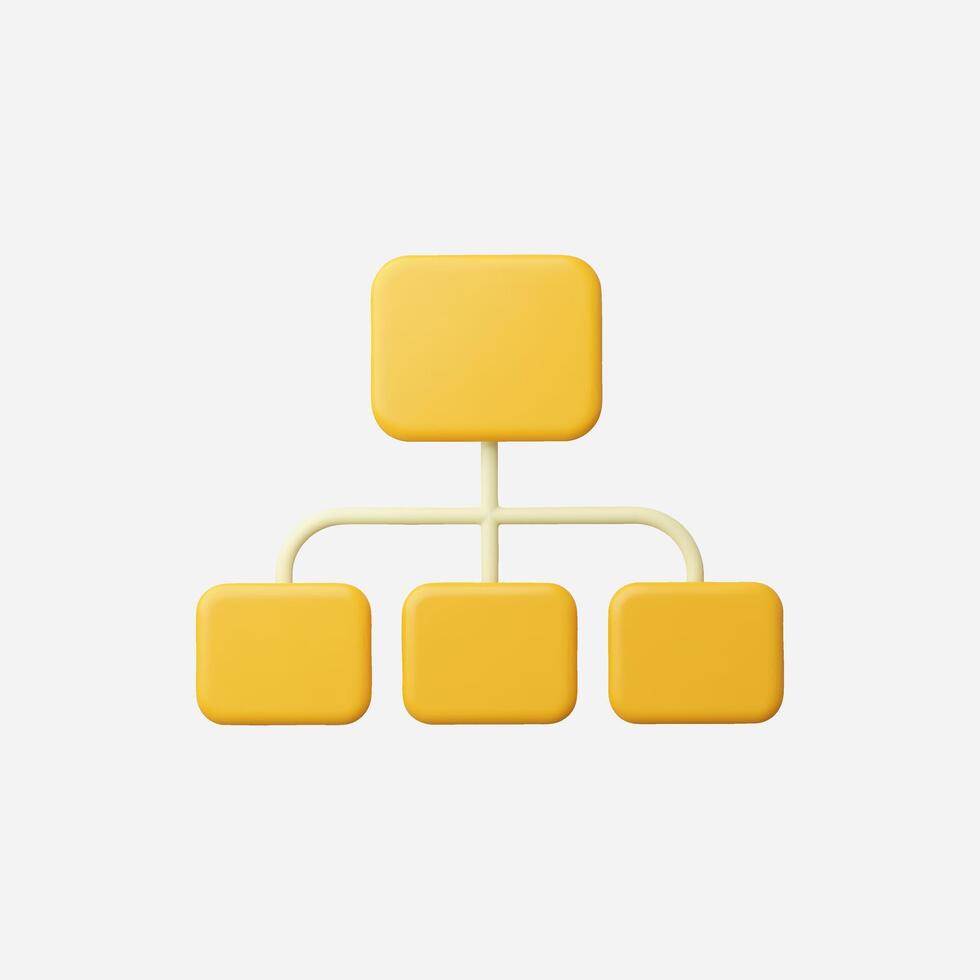 Abstract 3D hierarchy chart, yellow blocks and lines, organizational structure vector