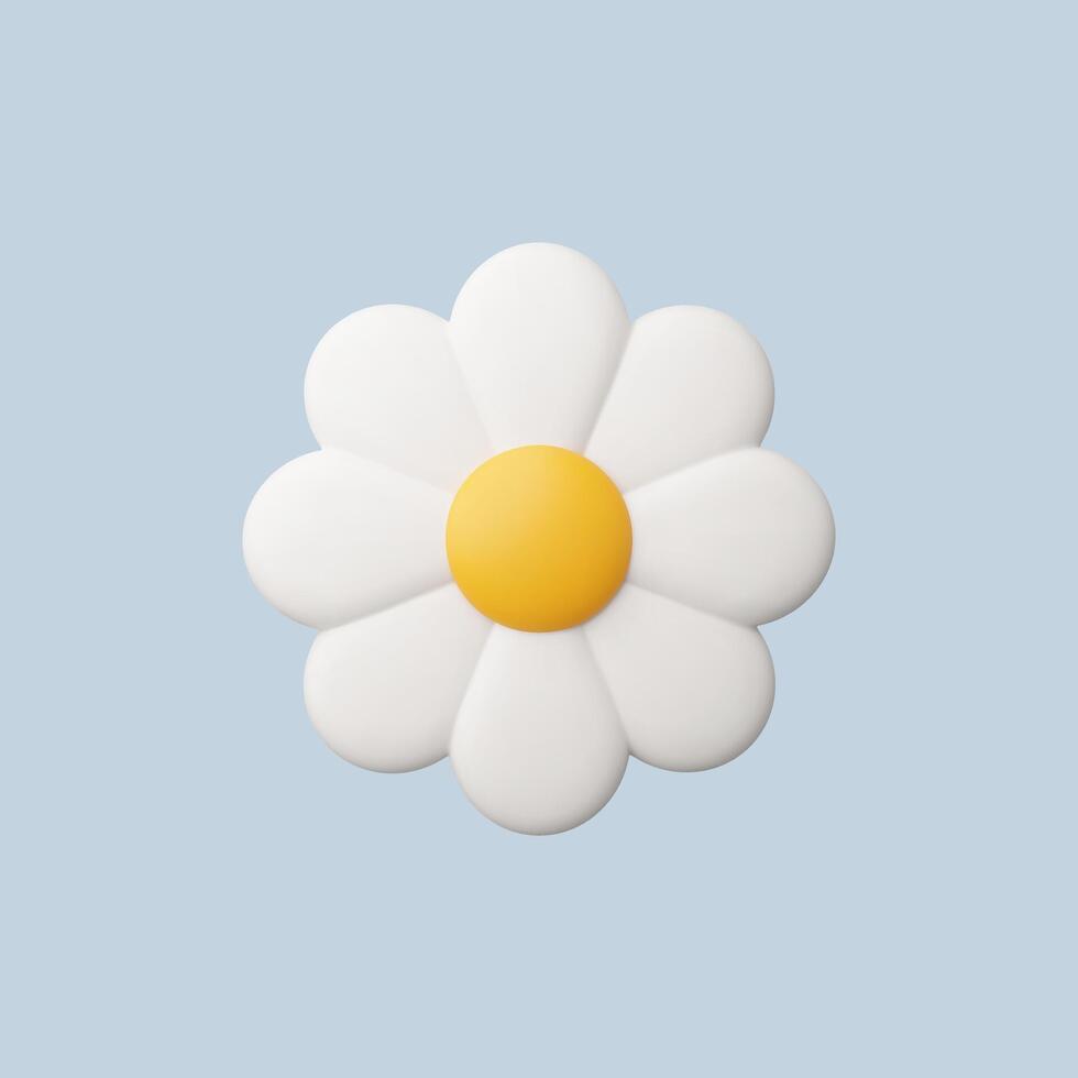 Simple 3D render of a daisy flower on a light blue background vector
